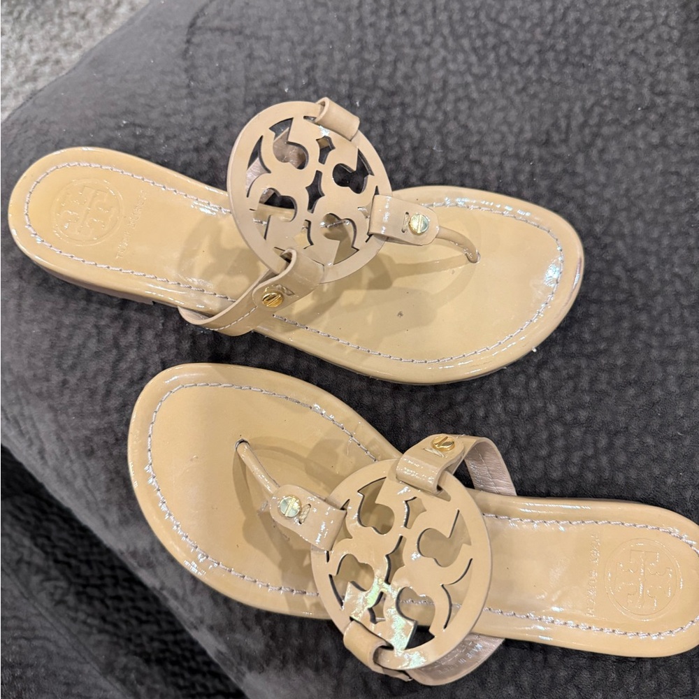 Tory Burch Tan Sandals with Iconic Medallion
